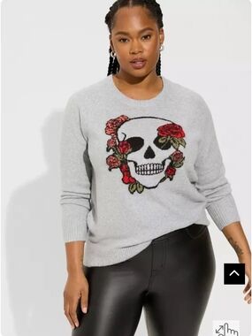Rose Skull Vegan Pullover Crew Sweater